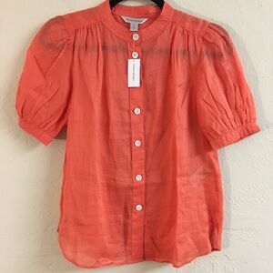 NEW Banana Republic 100% Ramie Button Down Blouse Small Petite Orange Cl…